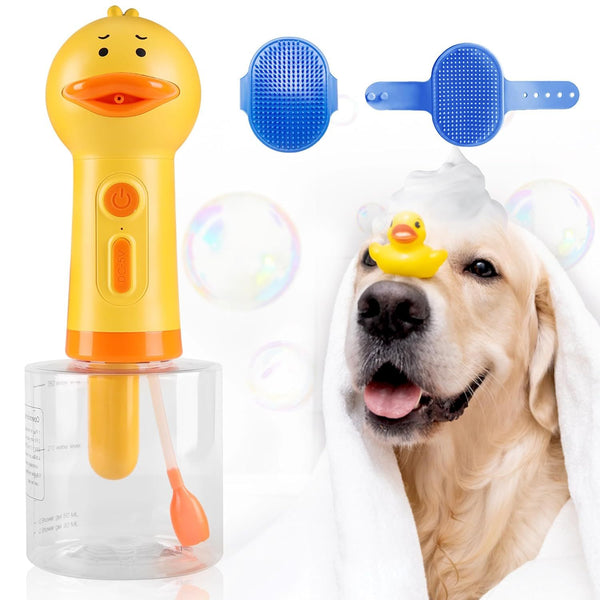 Automatic Foaming Dog Soap Dispenser & Silicone Bath Brush – Easy Pet Grooming