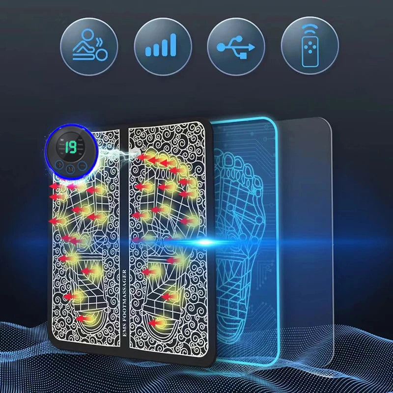 Foot Massager Pad – 8 Modes, 19 Levels, USB Rechargeable Muscle Stimulator