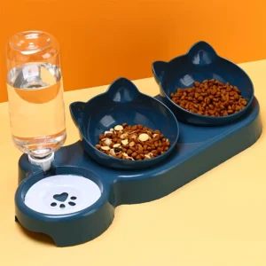No-Spill Raised Cat Food and Water Bowl Set with Gravity Bottle