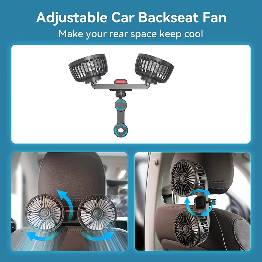 360° Dual Head Car Seat Back Cooling Fan - 3-Speed USB Charging Neck Cooler - Image 3