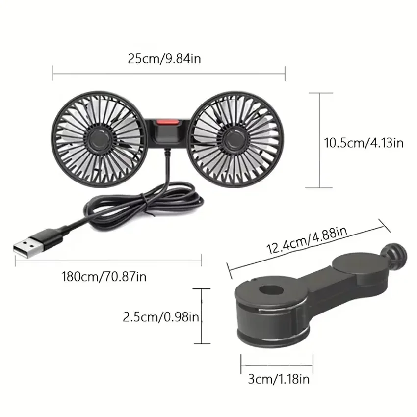 360° Dual Head Car Seat Back Cooling Fan - 3-Speed USB Charging Neck Cooler - Image 6