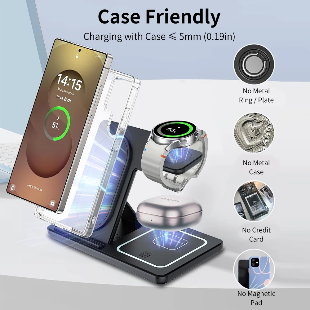 Premium 3-in-1 Foldable Wireless Charging Station for Samsung Galaxy - Image 4