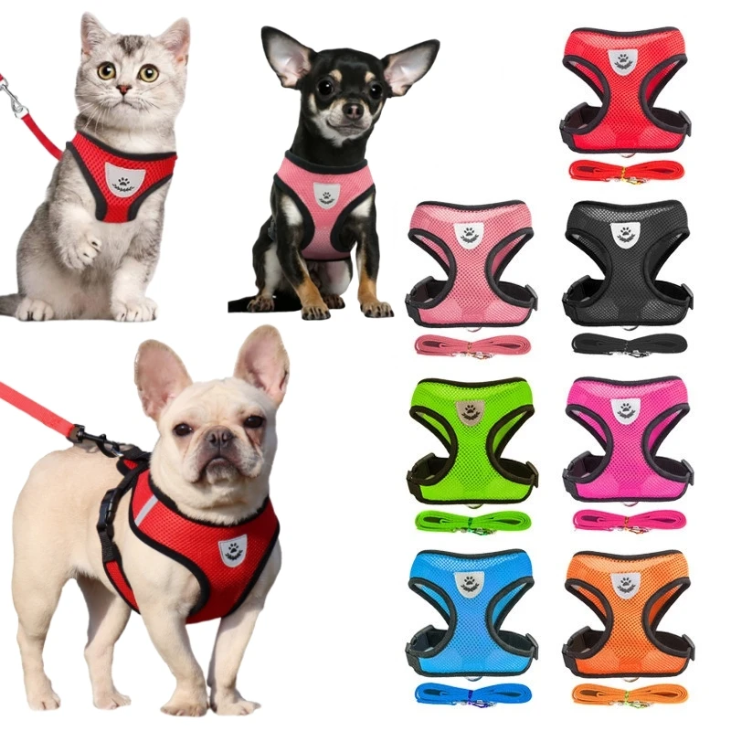 Premium Breathable Air-Mesh Small Dog & Cat Harness with Leash Set