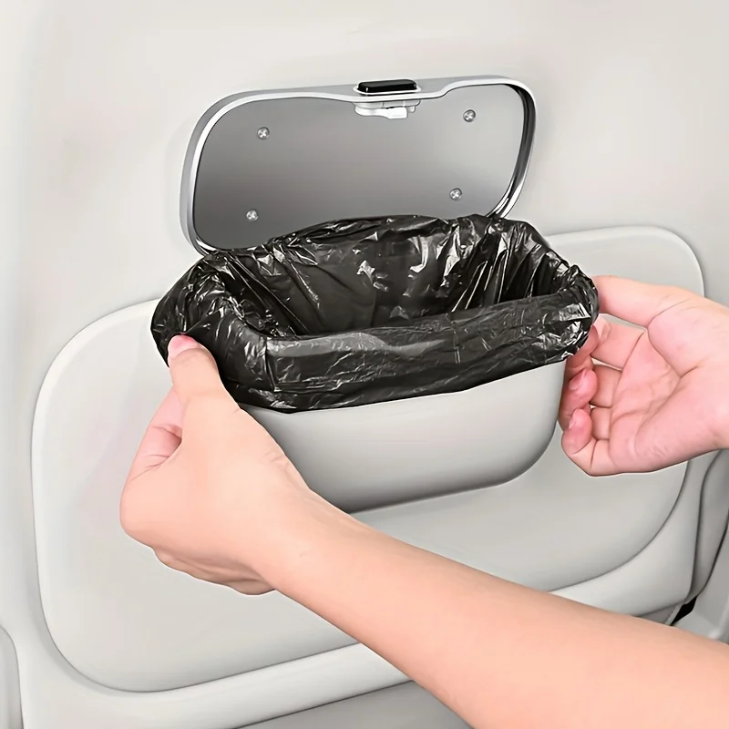 Leakproof Hanging Car Trash Can with Press Lid - Image 5