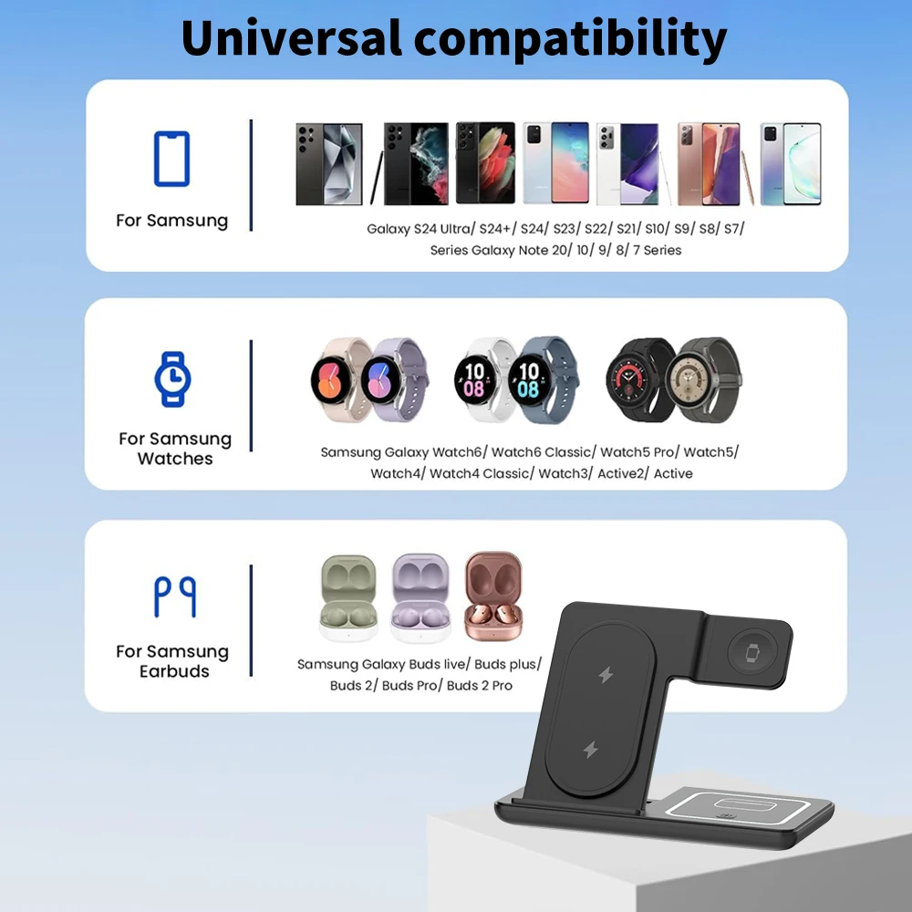Premium 3-in-1 Foldable Wireless Charging Station for Samsung Galaxy - Image 2