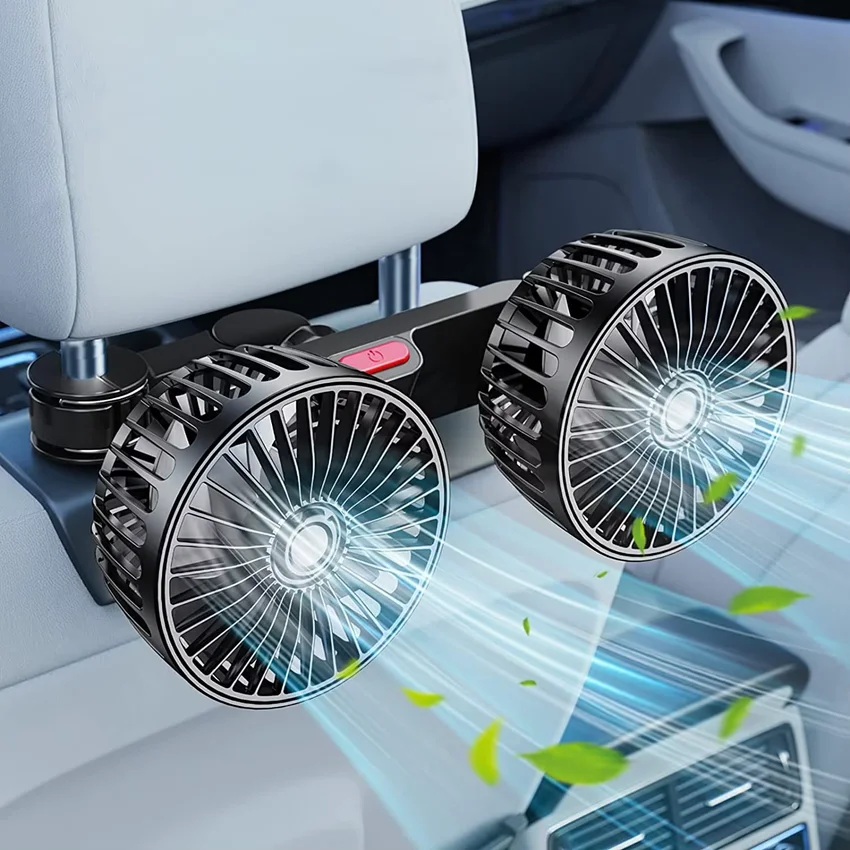 360° Dual Head Car Seat Back Cooling Fan - 3-Speed USB Charging Neck Cooler