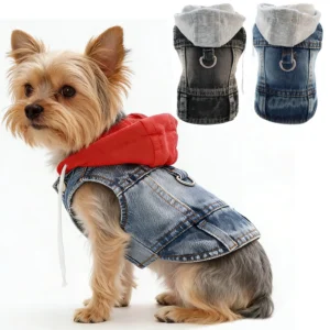 Premium Denim Dog Harness Jacket with Integrated D-Ring Hoodie