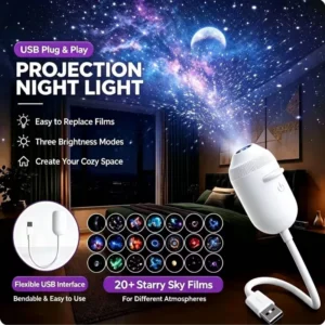 360° Galaxy Projector Night Light: USB Plug & Play Atmosphere Lamp