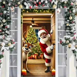 Christmas Santa & Deer Hanging Door Banner